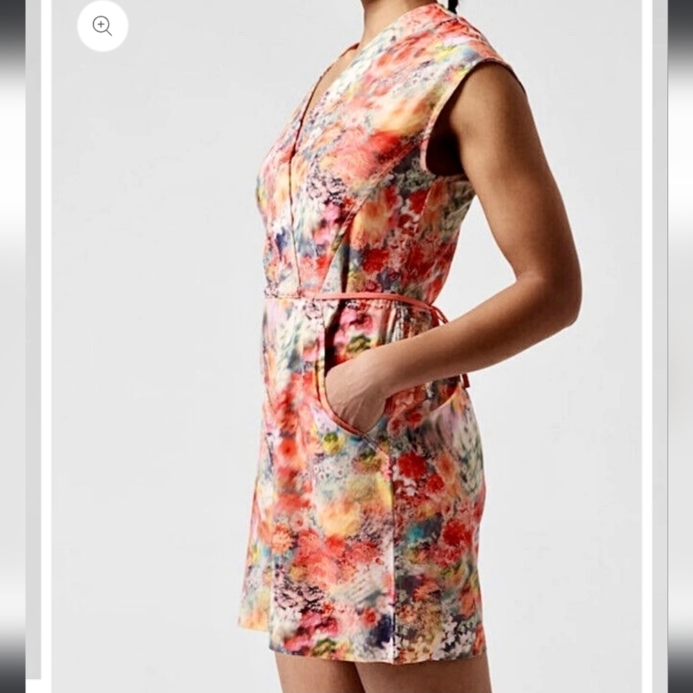 Athleta Multicolor Floral Print Romper - Coral, Yellow, Blue - Picture 2 of 14